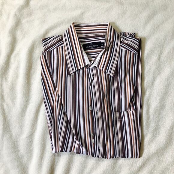 Bugatchi Uomo Brown Striped Button-Down Shirt | Sz XL - Picture 3 of 7
